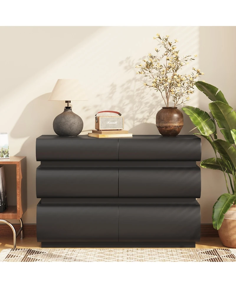 Rainsken Modern Minimalist 6 Drawers Dresser, 43.3" Multi-Functional Storage Cabinet, Chest of for Entryway, Living Room and Bedroom