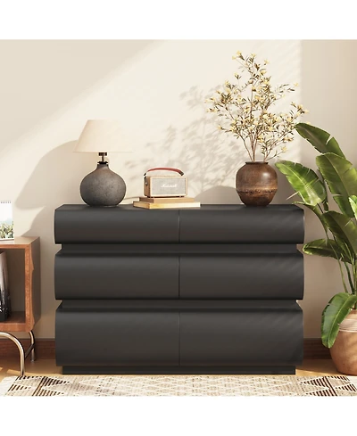 Rainsken Modern Minimalist 6 Drawers Dresser, 43.3" Multi-Functional Storage Cabinet, Chest of for Entryway, Living Room and Bedroom