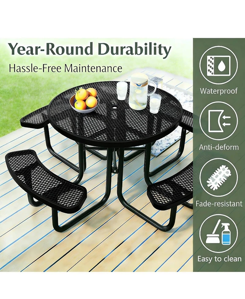 gaomon Heavy Duty 46" Round Patio Picnic Tables for Outdoors with Umbrella Hole