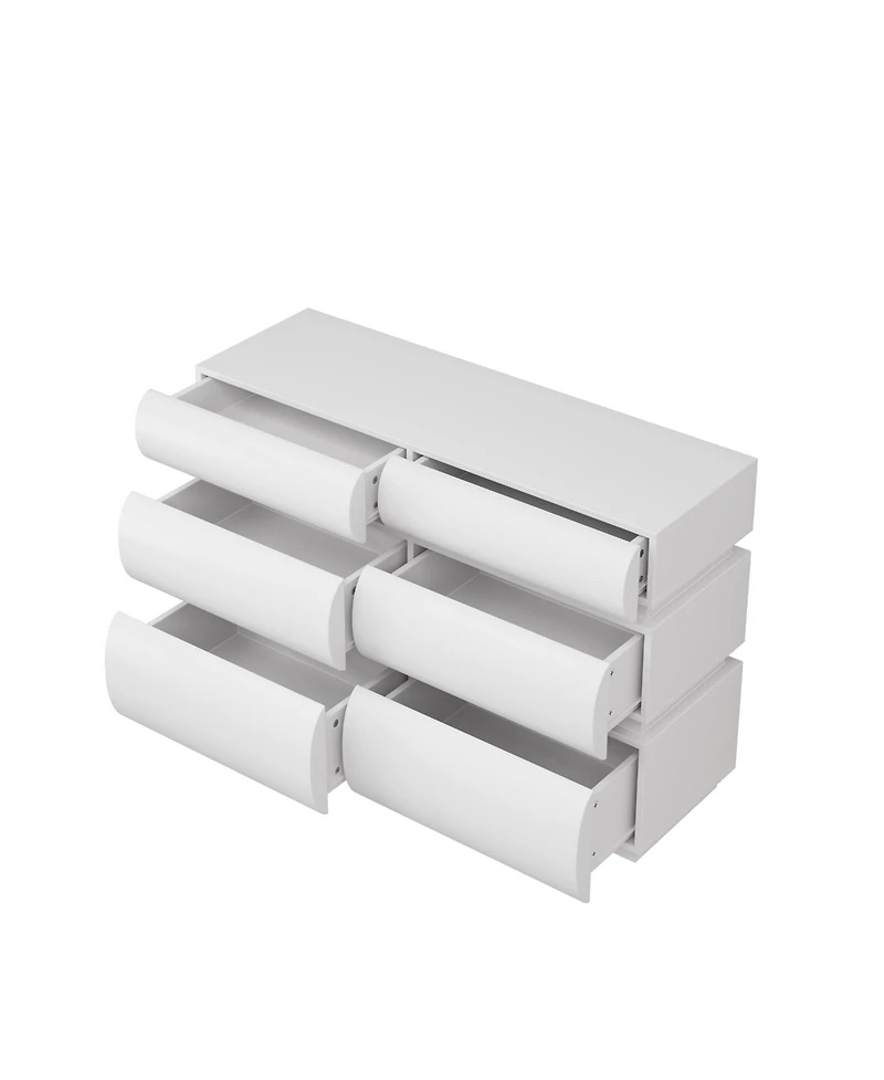 Rainsken Modern Minimalist 6 Drawers Dresser, 43.3" Multi-Functional Storage Cabinet, Chest of for Entryway, Living Room and Bedroom
