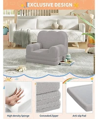gaomon Kids Couch, 2-in-1 Comfy Toddler Couch Fold Out, Convertible Sofa to Lounger Foam Kids Chair with Soft Sherpa