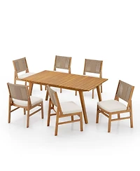 Asagikoiai 7-Piece Acacia Wood Patio Dining Set, Teak Table and Wicker Chairs with Cushions