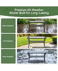 Pocassy Outdoor Coffee Table with Storage Wicker Patio Table, Tempered Glass Top for Outside Balcony Porch Deck