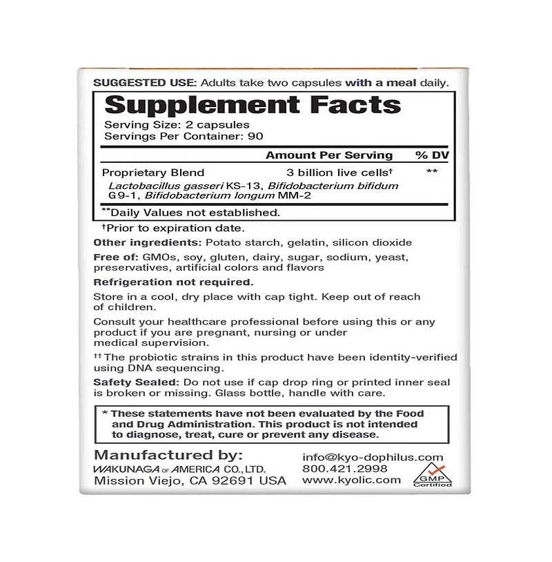 Kyolic Kyo-Dophilus Daily Probiotic, Immune health and digestive support, 180 Capsules