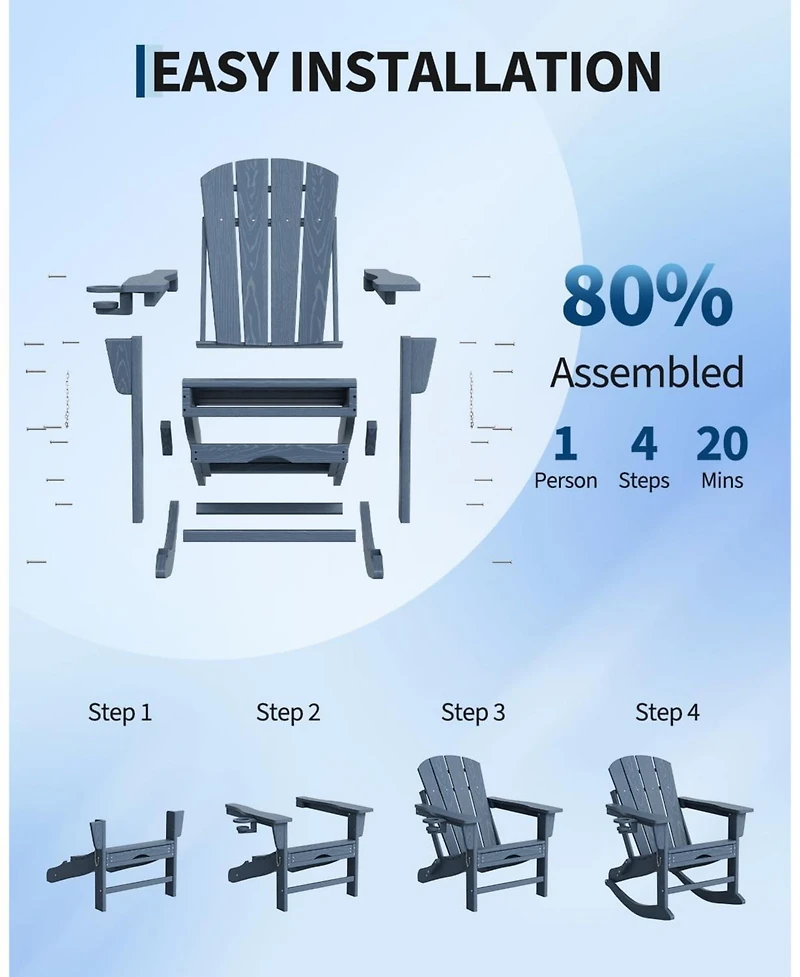 gaomon 2 Piece All-Weather Hdpe Outdoor Folding Adirondack Rocking Chair with Retractable Ottoman for patios, Decks