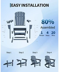 gaomon 2 Piece All-Weather Hdpe Outdoor Folding Adirondack Rocking Chair with Retractable Ottoman for patios, Decks