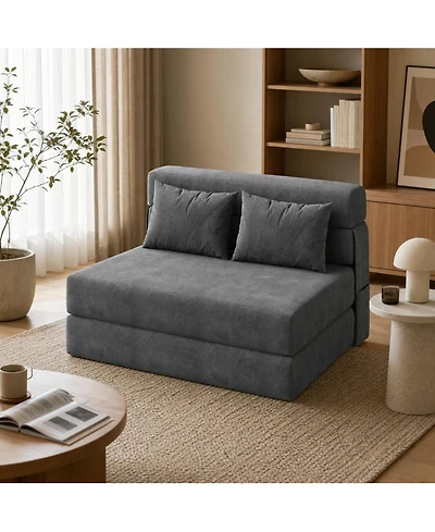 homfan 76"x40" Folding Sofa Bed - Corduroy Sleeper Sofa with Washable Cover and Segmented Backrest for Bedroom or Guest Room