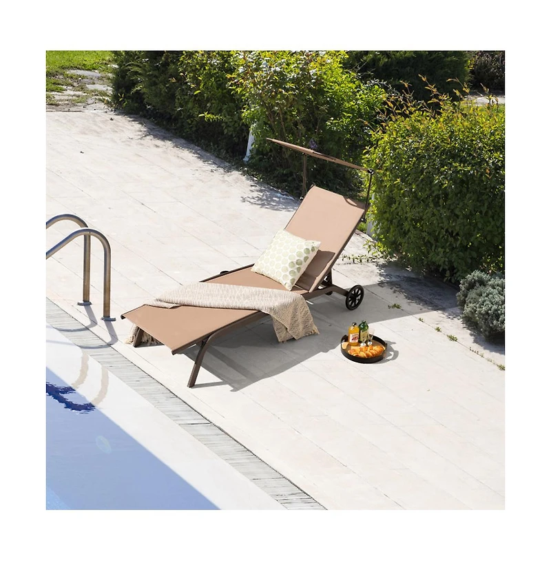 Boyel Living Patio Heavy-Duty Adjustable Chaise Lounge Chair with Canopy Cup holder and Wheels