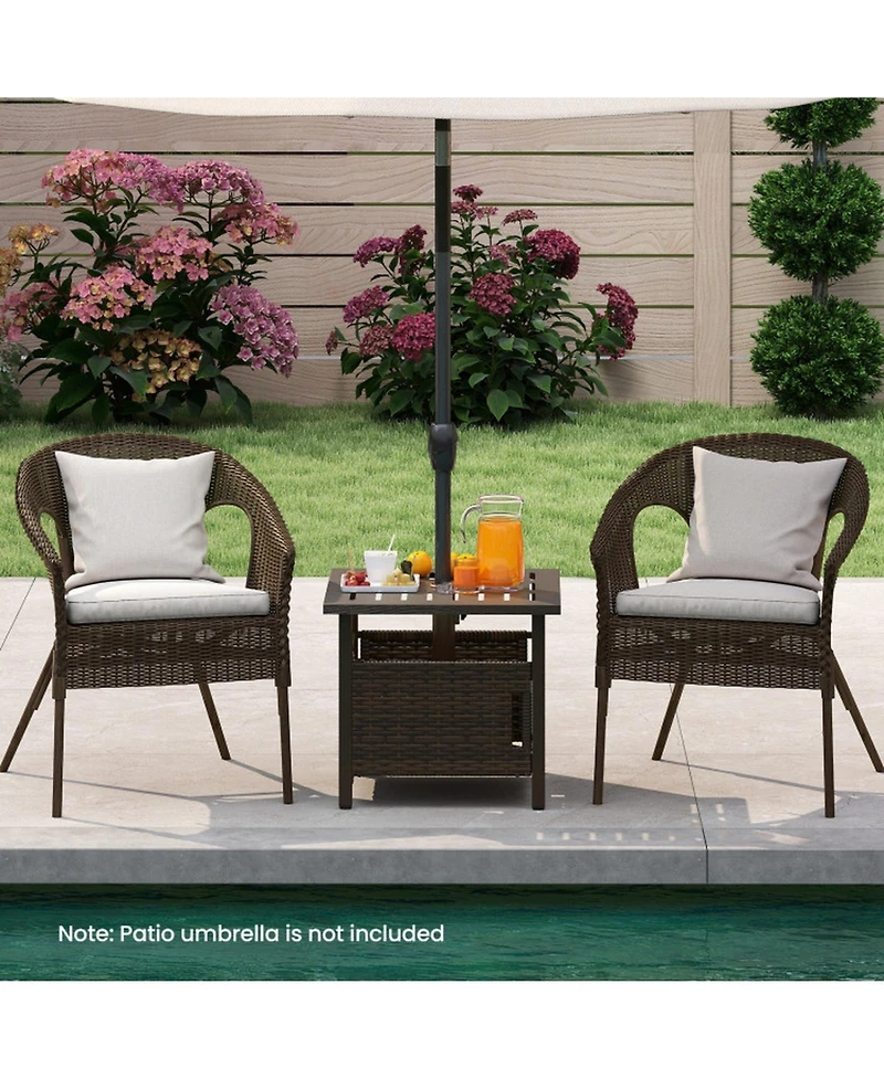 Sugift 22 in Pe Wicker Patio Side Table with 1.93 in Umbrella Hole