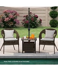 Sugift 22 in Pe Wicker Patio Side Table with 1.93 in Umbrella Hole