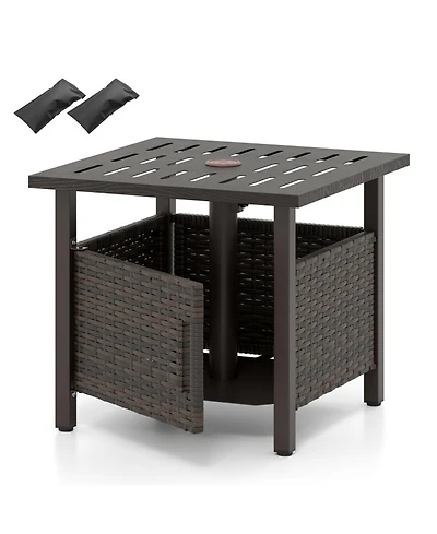 Sugift 22 in Pe Wicker Patio Side Table with 1.93 in Umbrella Hole