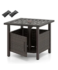 Sugift 22 in Pe Wicker Patio Side Table with 1.93 in Umbrella Hole