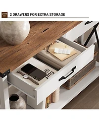 homfan Industrial Console Table, 2-Tier Narrow Sofa Table with Drawers and Open Shelf