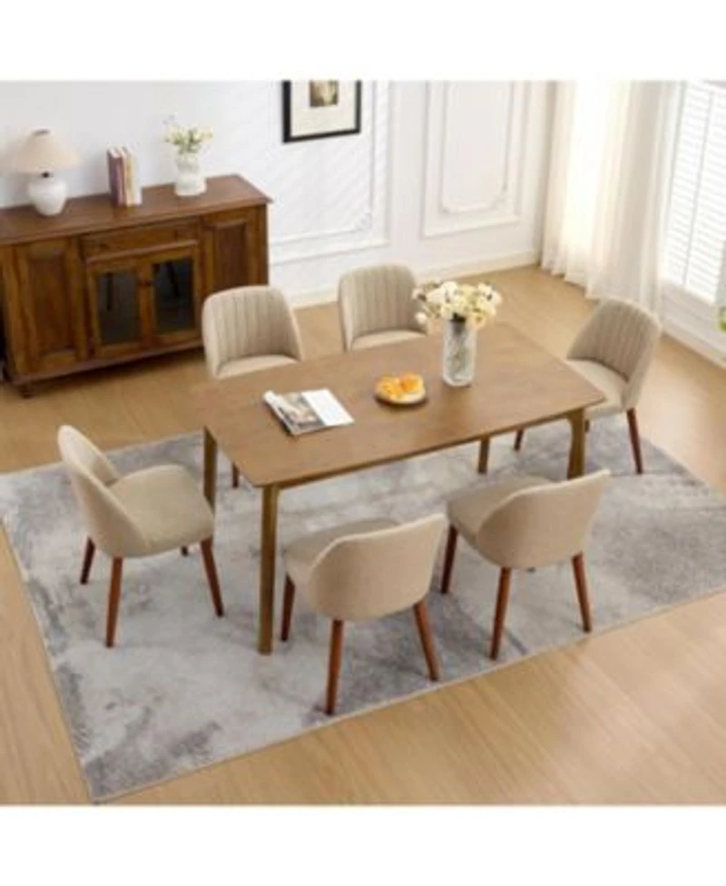 Homfan Modern Wooden Dining Chairs Upholstered Linen Seat Padded Cushion Sturdy Wood Legs Perfect For Dining Room Restaurant Kitchen