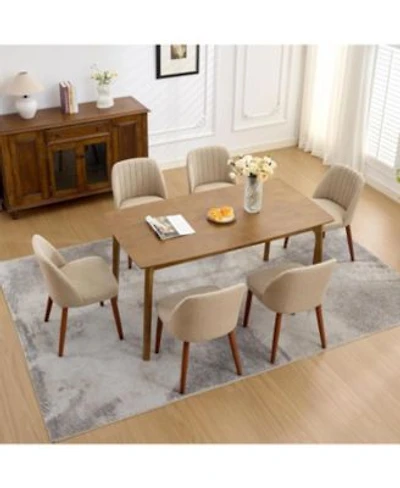 Homfan Modern Wooden Dining Chairs Upholstered Linen Seat Padded Cushion Sturdy Wood Legs Perfect For Dining Room Restaurant Kitchen