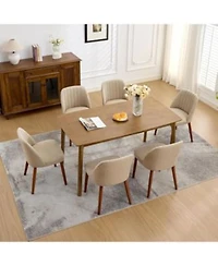 Homfan Modern Wooden Dining Chairs Upholstered Linen Seat Padded Cushion Sturdy Wood Legs Perfect For Dining Room Restaurant Kitchen
