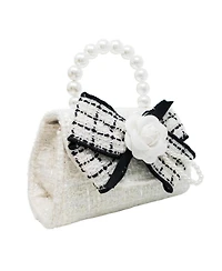 Puttisu Girls Coco Ribbon Tweed Handbag with Pearl Handle