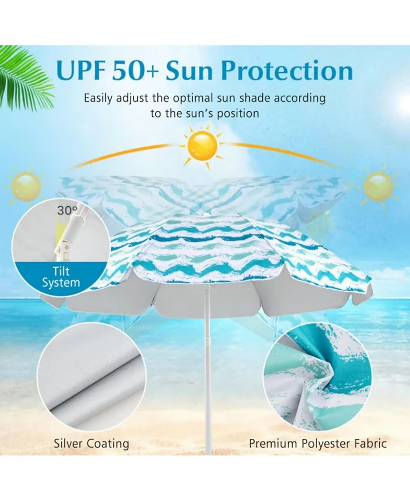 Yiortwo 4-Piece Beach Umbrella Set with Folding Chairs, Picnic Blanket and Carry Bag