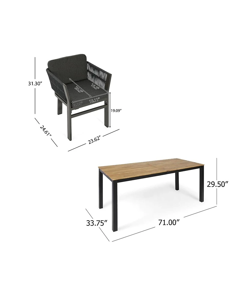 Asagikoiai 7-Piece Patio Dining Set with Acacia Wood Table and 6 Aluminum Chairs