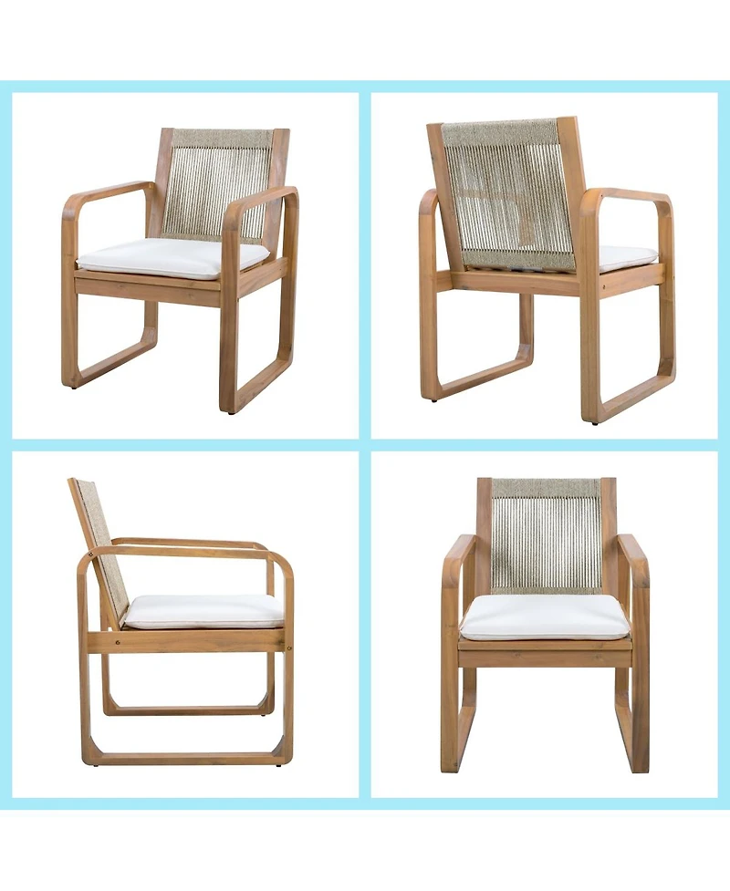 Asagikoiai 7-Piece Acacia Wood Outdoor Dining Set with Rope Chairsand Weather-Resistant Cushions
