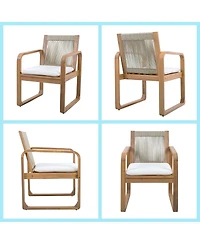 Asagikoiai 7-Piece Acacia Wood Outdoor Dining Set with Rope Chairsand Weather-Resistant Cushions