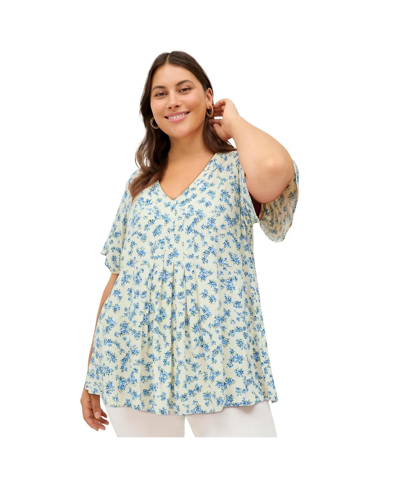 ellos Plus V-Neck Front Pleat Tunic