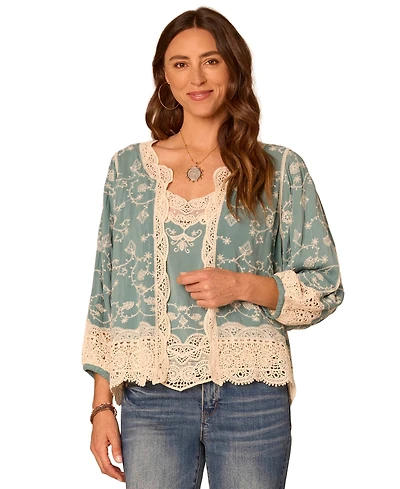 Democracy Petite Crochet Framing Cropped Open-Front Jacket