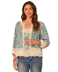 Democracy Petite Crochet Framing Cropped Open-Front Jacket