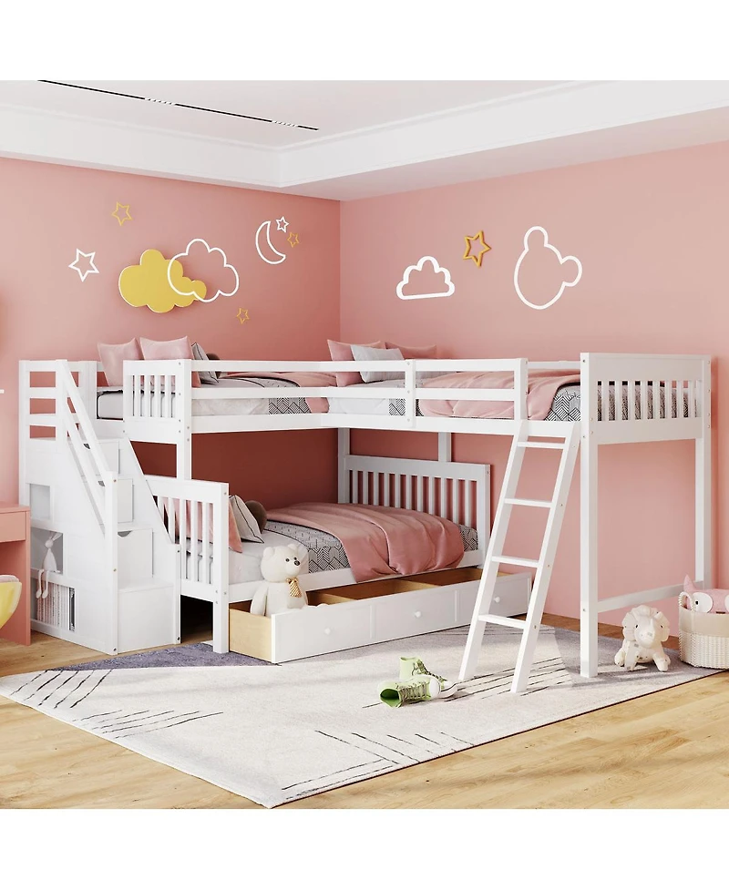 Streamdale Furniture Bunk Bed With 3 Drawers Ladder and Staircase