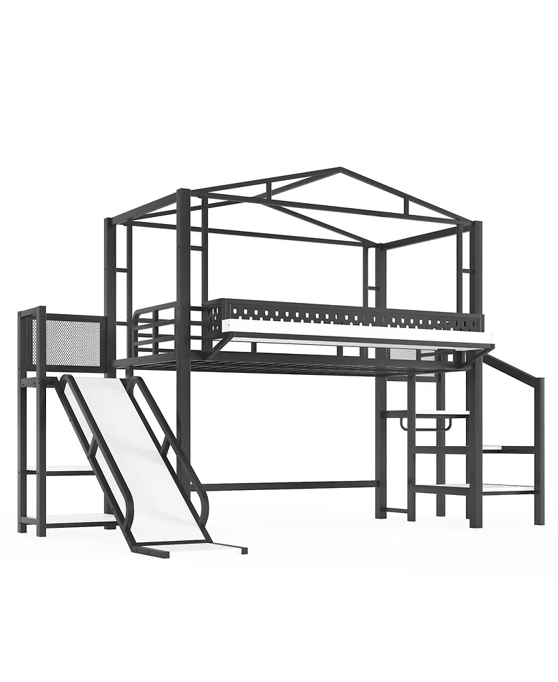 Streamdale Furniture Twin Loft Bed with Storage Stairs Wardrobe Usb Ports and Led Lights