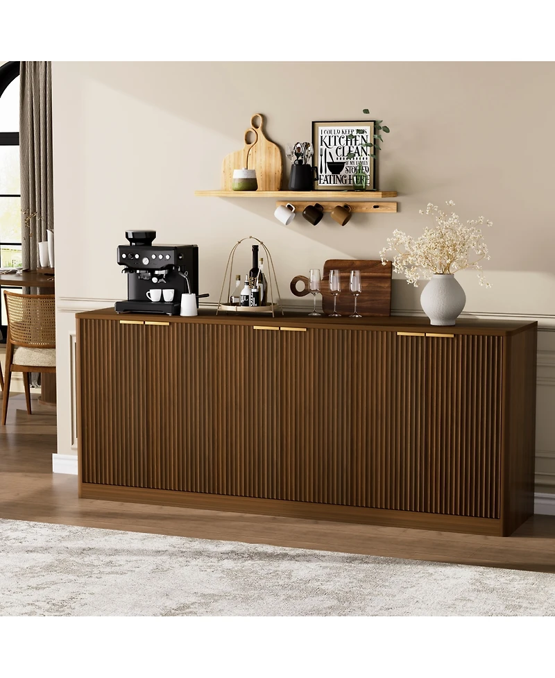 Streamdale Furniture 67'' Modern Wavy 6-Door Sideboard Storage Cabinet