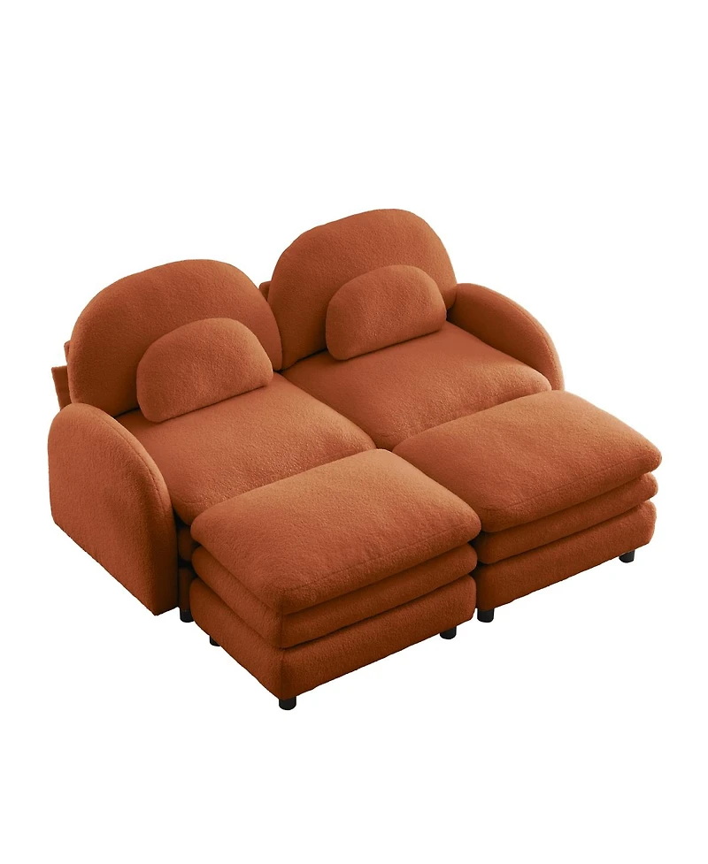 Streamdale Furniture Teddy Fabric 2-Seat Modular Sofa with Ottomans and Lumbar Pillows