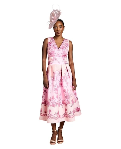 Coast Women's V-Neck Satin Floral Print Midi Dress