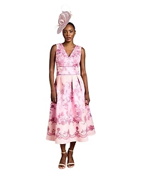 Coast Women's V-Neck Satin Floral Print Midi Dress