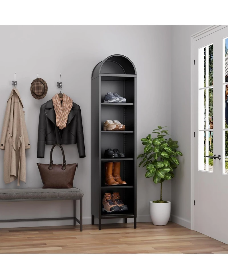 Boyel Living 73'' Narrow Arched Bookshelf, 6-Tier Metal Arch Display Organizer with Adjustable Shelves for Living Room
