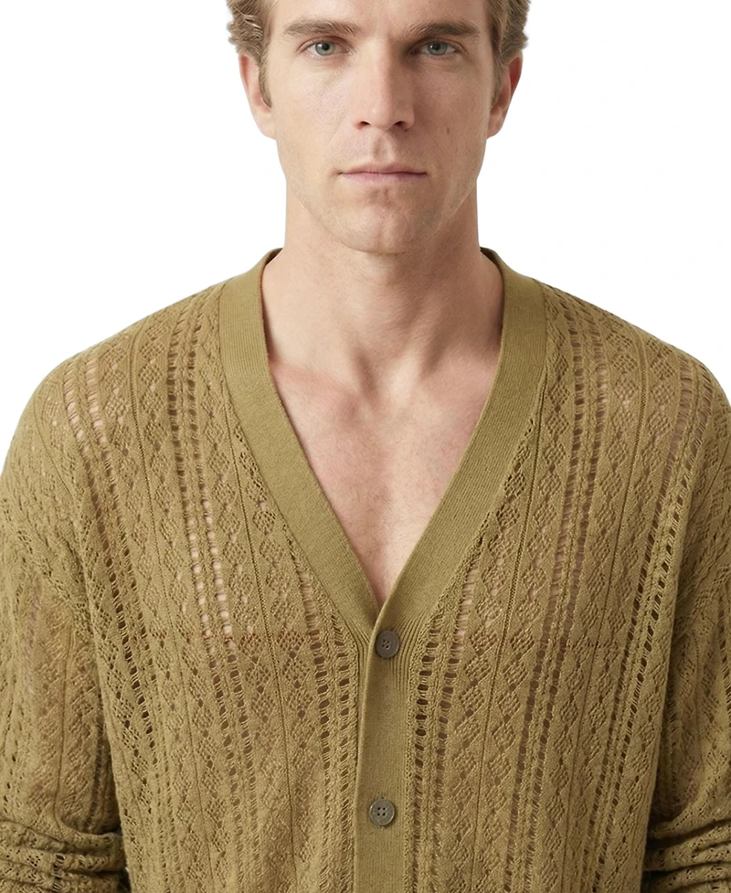Modenaire Men's Open-Knit V-Neck Cardigan Sweater