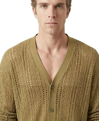 Modenaire Men's Open-Knit V-Neck Cardigan Sweater