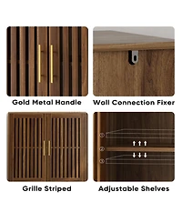 Boyel Living 63-Inch Sideboard Buffet Cabinet with Storage, Grille-Striped 4 Doors Accent Cabinet for Dining Room, Living Room, Kitchen and Entryway