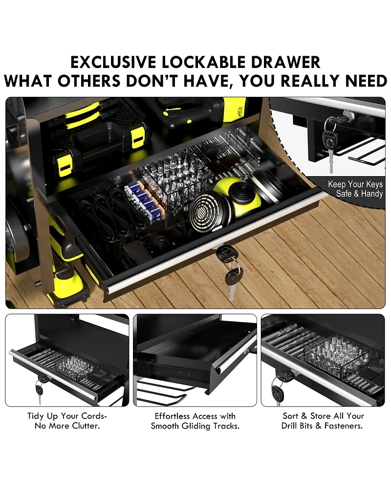 Xdovet Power Tool Organizer Wall Mount Drill Rack Locking Drawers Metal Garage Workshop Storage Gift Men Father