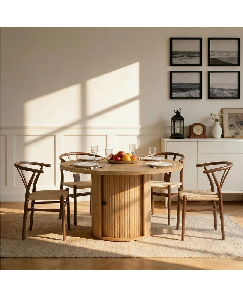 Streamdale Furniture 4-Piece Woven Dining Chair Set with 47.2 inch Round Storage Table