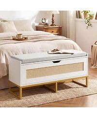 Costway 39.5" Rattan Storage Chest with Padded Seat, Flip-Top and Safety Hinges for Bedroom