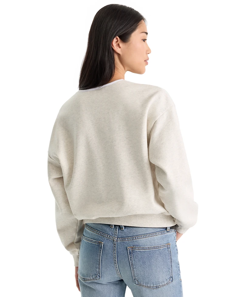 Good American Women's The Brushed Fleece Henley Neck Top