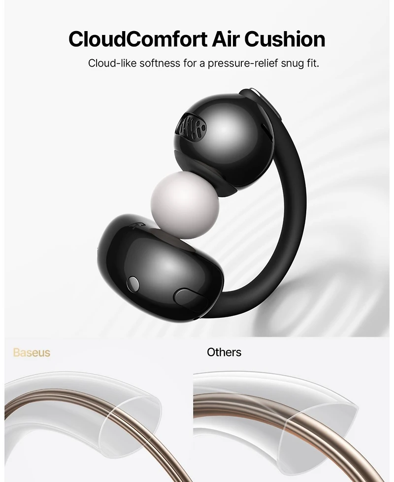 Baseus Bowie MC2 Air Clip On Earbuds, 4.9g Ultra Light, 40H Playtime, IP67 Waterproof for Workouts