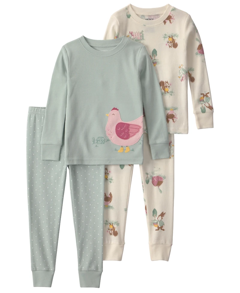 Carter's Toddler Girls' 2T-5T Country Chicken Snug Fit Sleep & Play, 4-Piece Set