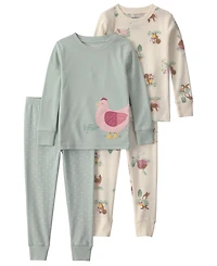 Carter's Toddler Girls' 2T-5T Country Chicken Snug Fit Sleep & Play, 4-Piece Set
