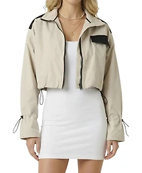 Modenaire Women's Cropped Zip-Front Contrast-Pocket Jacket