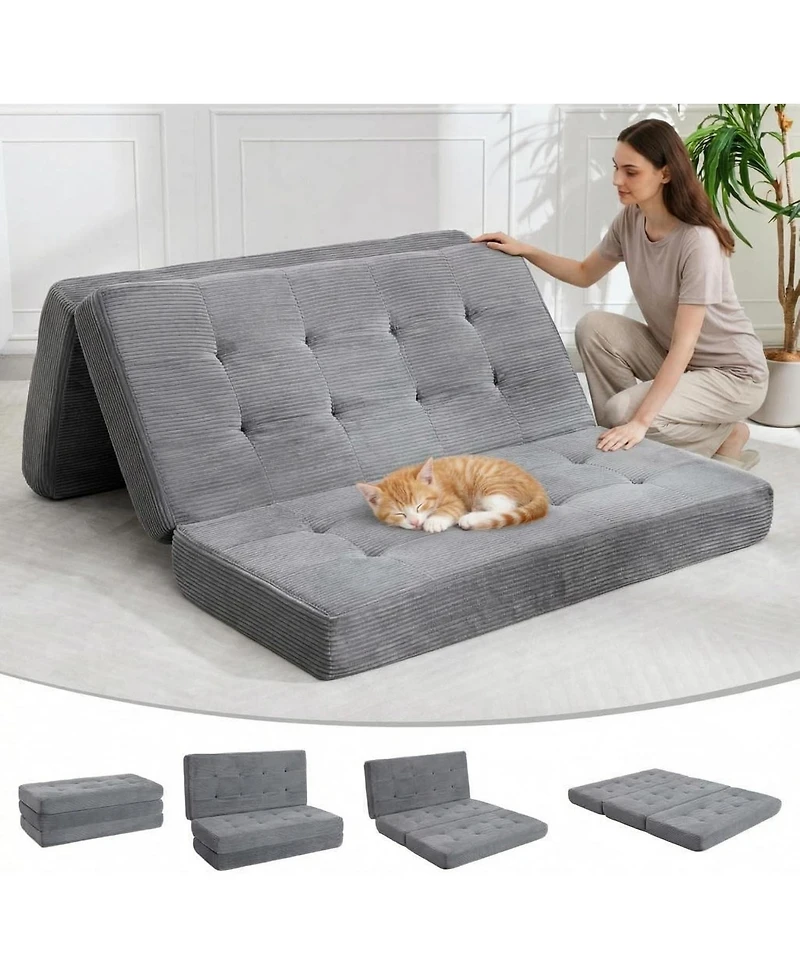 homfan 6" Tri-Fold Floor Mattress – Folding Chenille Sofa Bed, Twin Size Portable Mat for Camping or Guest