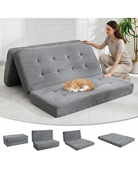 homfan 6" Tri-Fold Floor Mattress – Folding Chenille Sofa Bed, Twin Size Portable Mat for Camping or Guest