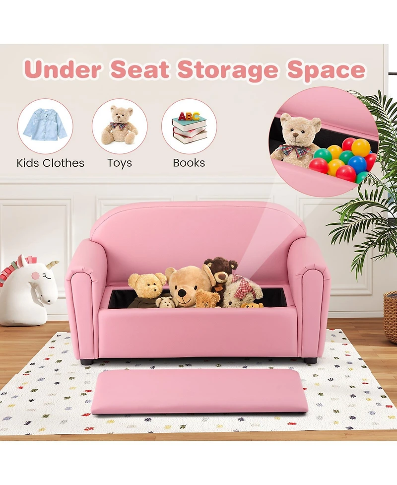 Slickblue Kids Upholstered Armchair with Storage Function for Bedroom or Playroom