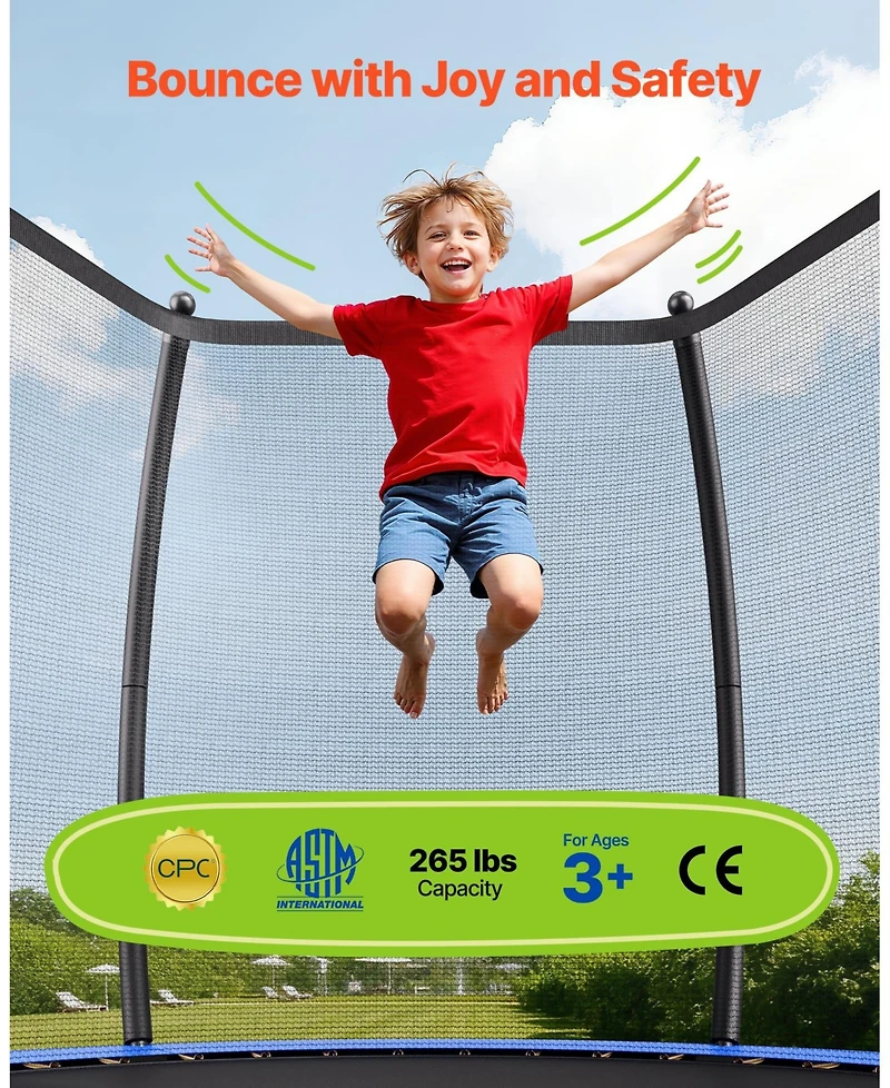 Mecale 8 Feet Outdoor Trampoline with Safety Net and Thickened Pad